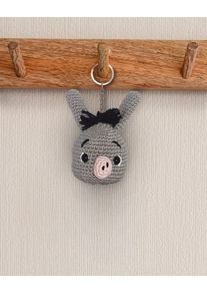 Shrek - Eşek Amigurumi Büst Anahtarlık 9 cm - El Yapımı Sanatsal Örgü Çanta Aksesuarı