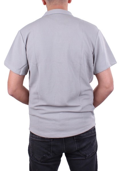 DMG23-199598 Gri Ottoman Örme Apaj Yaka Oversize Kalıp Kısa Kol Erkek Gömlek fırsatları