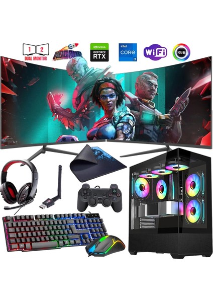 I7 14700F 16GB Ddr4 1tb M2 12GB RTX4070 Çift 24" 100Hz Monitörlü Oyun Bilgisayarı (Gaming Set)