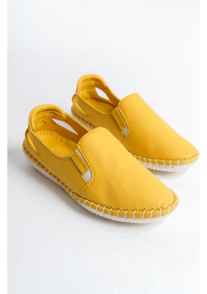 Kadın Deri Arkası Açık Günlük Ayakkabı Yanı Lastik Detaylı Tam Kalıp Kadın Comfort Ayakkabı fırsatları