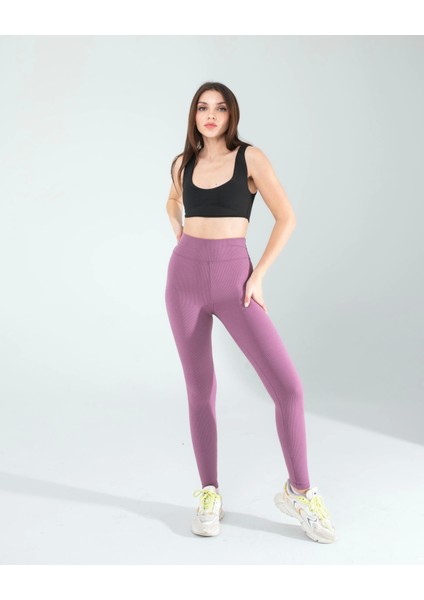 Lila Fitilli Push Up Toparlayıcı Spor Tayt