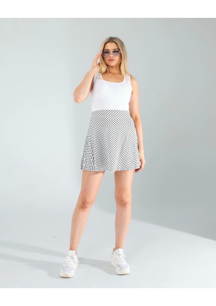 Beyaz Mini Puantiye Desenli Şort Etek fiyatları