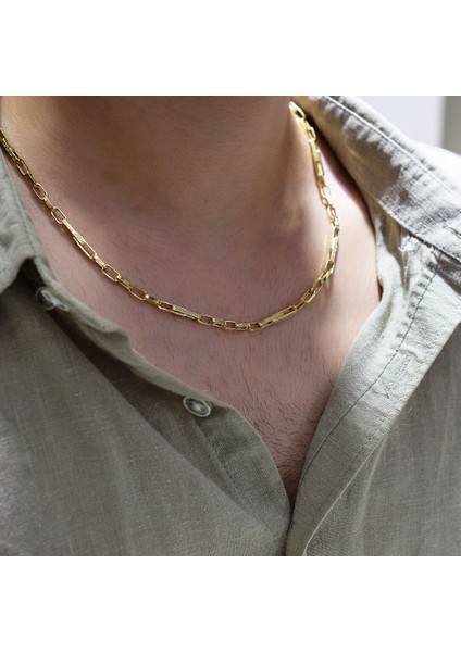 Desenli Halkalı Ataç Zincir Erkek Kolye