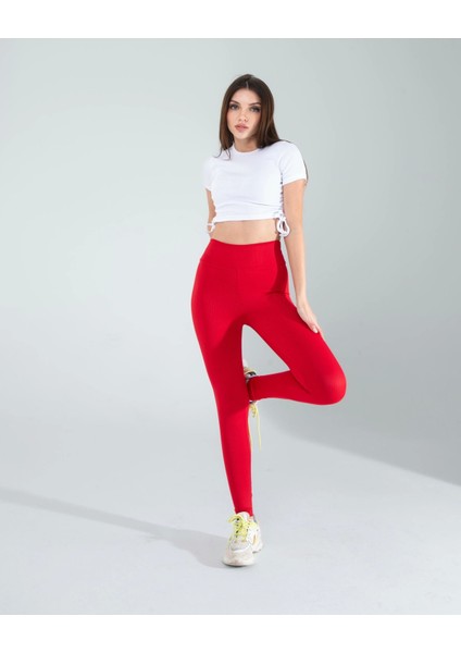 Kırmızı Fitilli Push Up Toparlayıcı Spor Tayt