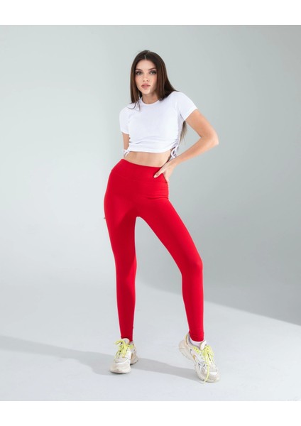 Kırmızı Fitilli Push Up Toparlayıcı Spor Tayt