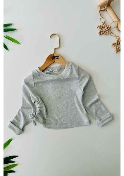 Büzgü Detaylı Sim Bezeli Kız Çocuk sweat - Gri