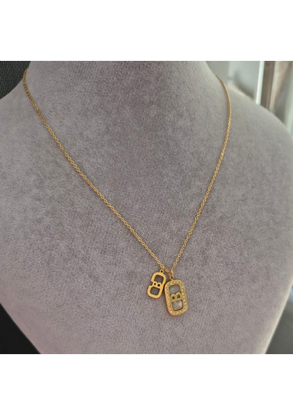 Çelik Gold Renk Taşlı B Harf Kadın Kolye modelleri