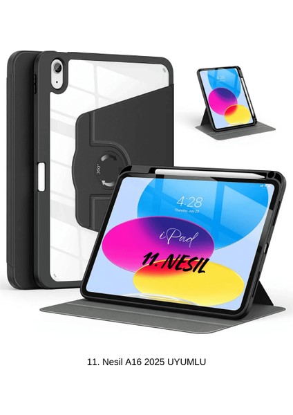 Apple iPad 11. Nesil A16 2025 Uyumlu 360° Dönebilen Yatay Dikey Standlı Fuchsia Pino Tablet Kılıfı