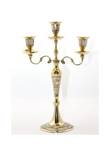 Pirinç Sedefli 3'lü Şamdan Model 1