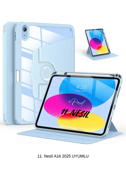 Apple iPad 11. Nesil A16 2025 Uyumlu 360° Dönebilen Yatay Dikey Standlı Fuchsia Pino Tablet Kılıfı