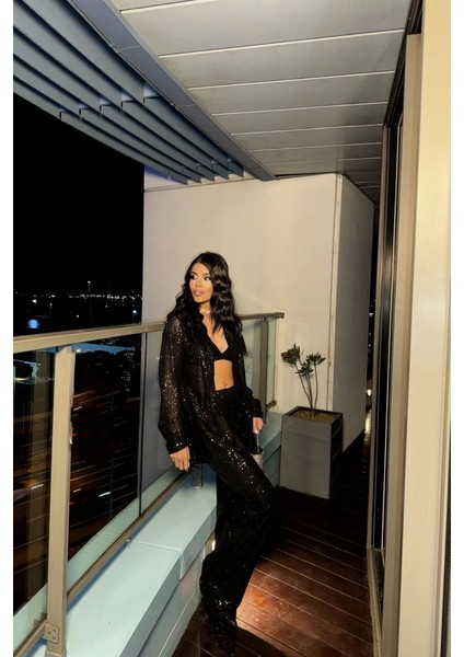 Pul Payet 3 Lü Takım - Ceket-Büstiyer-Pantolon - Siyah