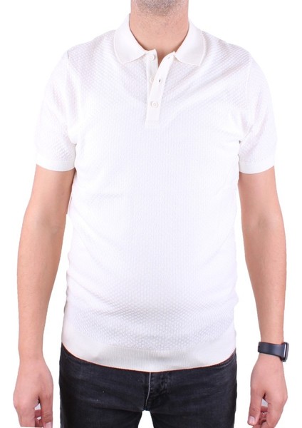 DMG23-511231 Ekru Günlük Polo Yaka Erkek Tişört