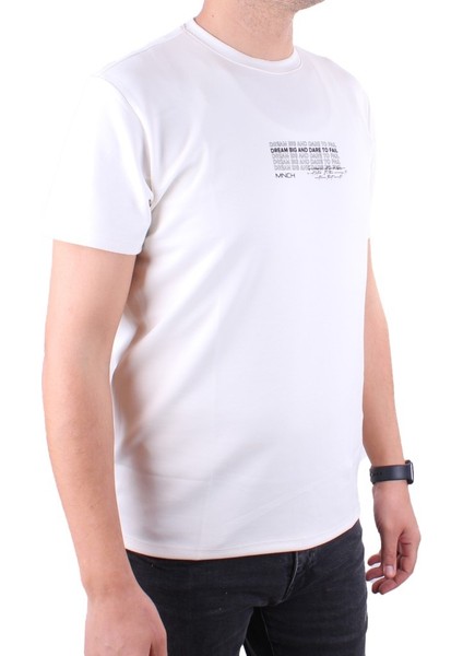 DMG23-211676 Ekru Günlük Bisiklet Yaka Erkek Tişört