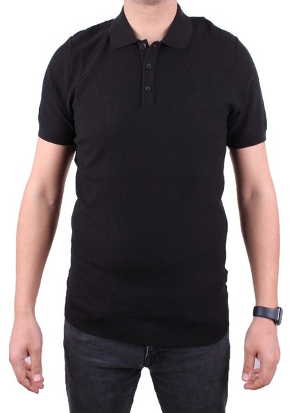 DMG23-511231 Siyah Günlük Polo Yaka Erkek Tişört
