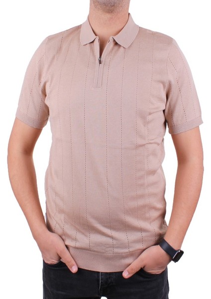 DMG23-511228 Bej Günlük Fermuarlı Polo Yaka Erkek Tişört fiyatları