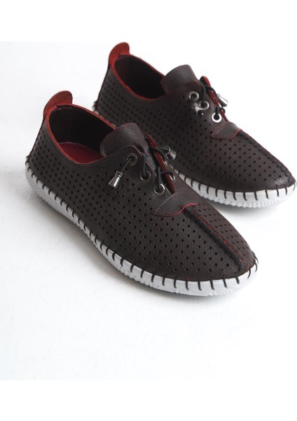 Kadın Deri Ortopedik Günlük Ayakkabı Delikli Yuvarlak Burun Düz Taban Mevsimlik Ayakkabı fırsatları