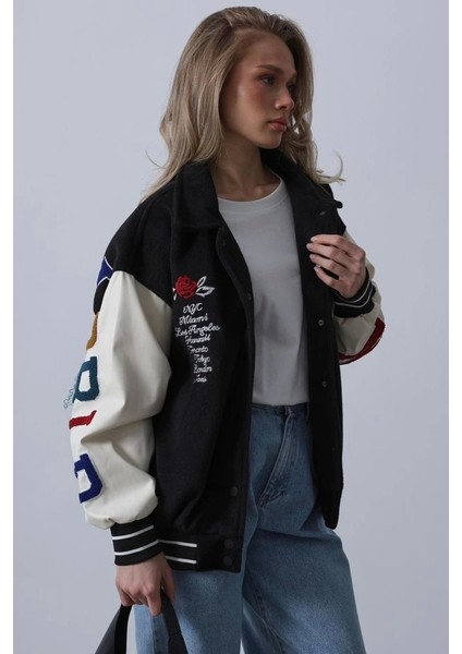 Kaşe Biker Ceket - Siyah