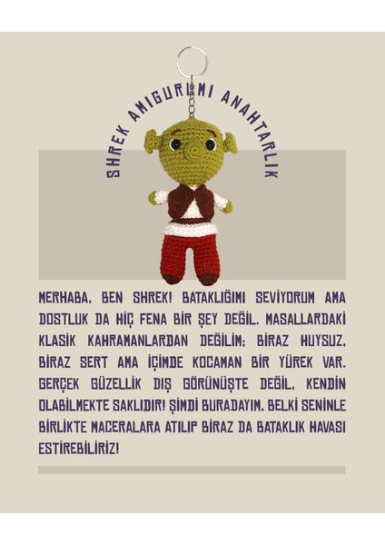 Shrek Amigurumi Anahtarlık 12 cm - El Yapımı Sanatsal Örgü Çanta Aksesuarı fiyatları