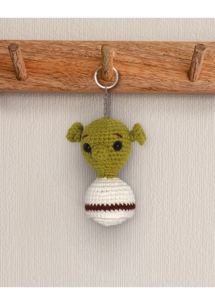 Shrek Amigurumi Büst Anahtarlık 9 cm - El Yapımı Sanatsal Örgü Çanta Aksesuarı