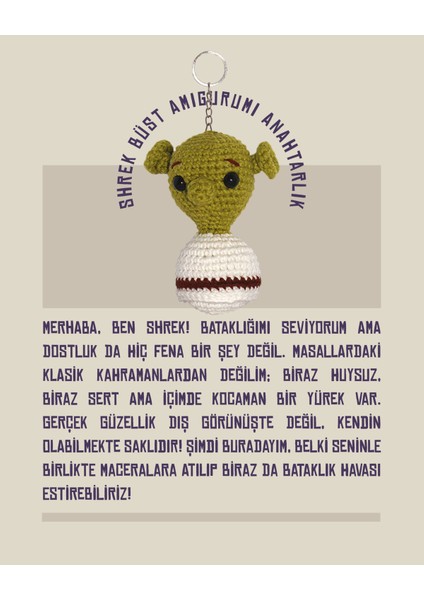Shrek Amigurumi Büst Anahtarlık 9 cm - El Yapımı Sanatsal Örgü Çanta Aksesuarı fiyatları