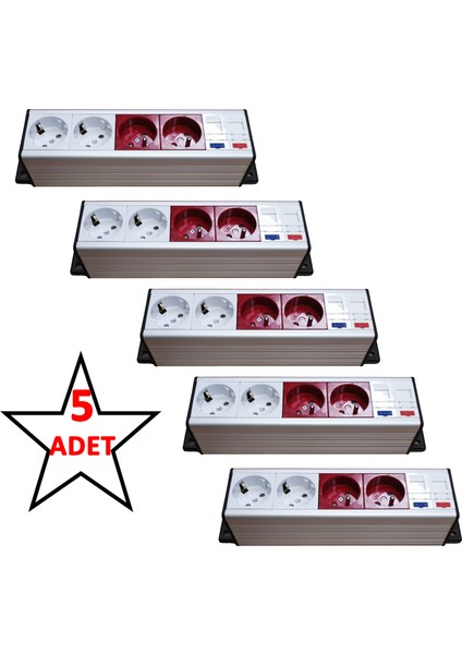 Bürotik Priz Kutusu Alüminyum Blok - 5X45 ( 10 Modül ) SCS-545-01 ( 5li Paket )