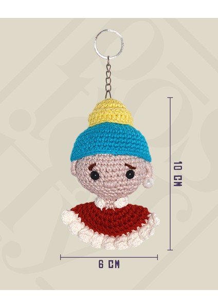 İnci Küpeli Kız - Büst Amigurumi Anahtarlık 10 cm - El Yapımı Sanatsal Örgü Çanta Aksesuarı