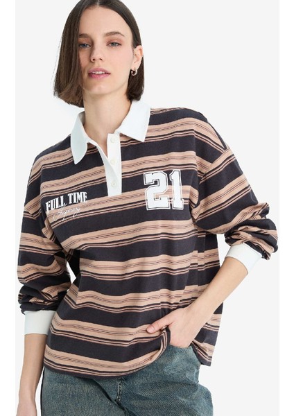 Coool Loose Fit Çizgili Polo Yaka Sweatshirt E7887AX25SP