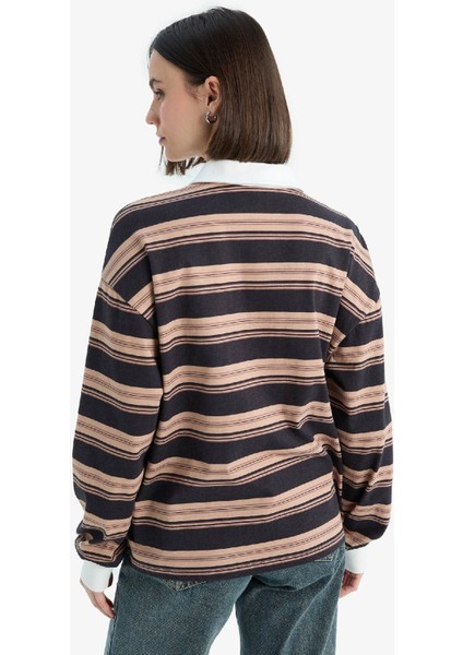 Coool Loose Fit Çizgili Polo Yaka Sweatshirt E7887AX25SP