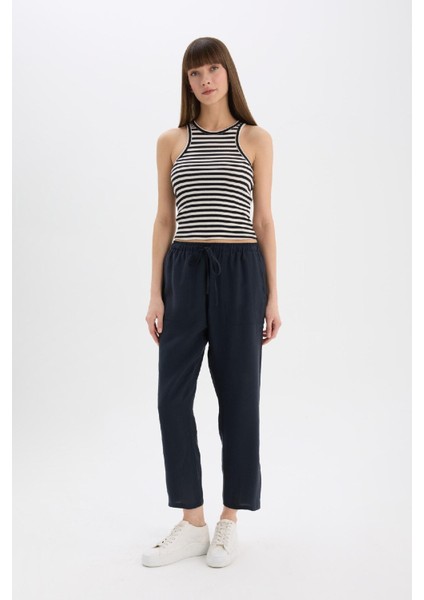 Straight Fit Çift Cepli Yüksek Bel Düz Paça Modal Kumaş Pantolon E5962AX25SP