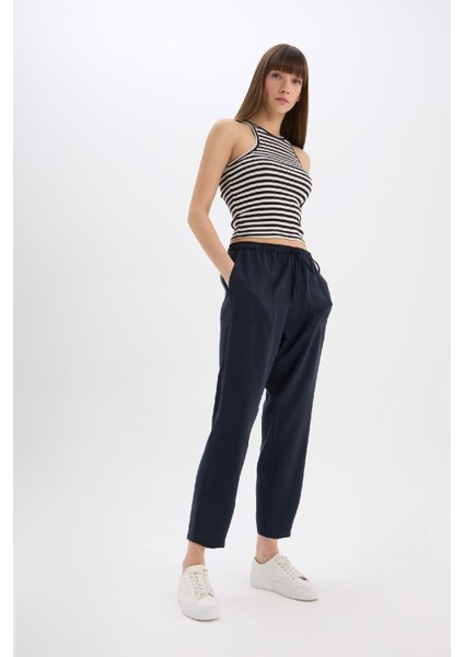 Straight Fit Çift Cepli Yüksek Bel Düz Paça Modal Kumaş Pantolon E5962AX25SP