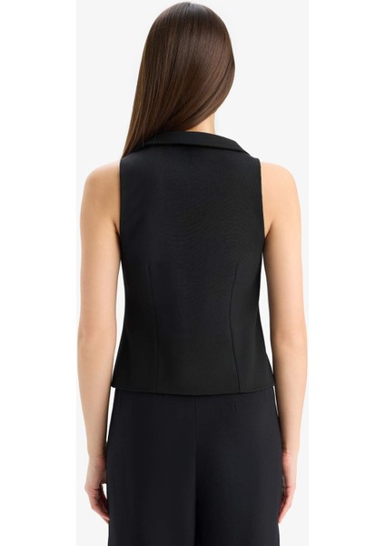 Afra x Defacto Polo Yaka Fermuarlı Kolsuz Hırka E5969AX25SP