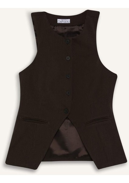 Afra x DeFacto Fitted Bisiklet Yaka Düğmeli Kolsuz Triko Hırka E4661AX25SP