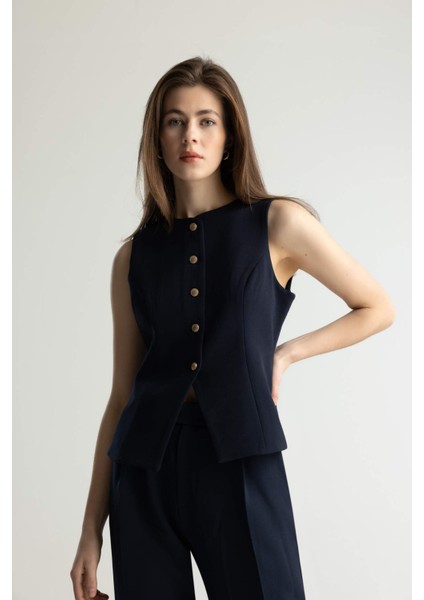 Regular Fit Bisiklet Yaka Düğmeli Blazer Yelek E5328AX25SP