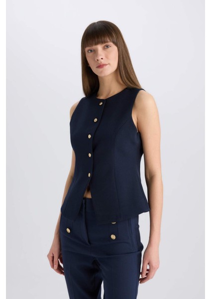 Regular Fit Bisiklet Yaka Düğmeli Blazer Yelek E5328AX25SP