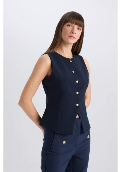 Regular Fit Bisiklet Yaka Düğmeli Blazer Yelek E5328AX25SP