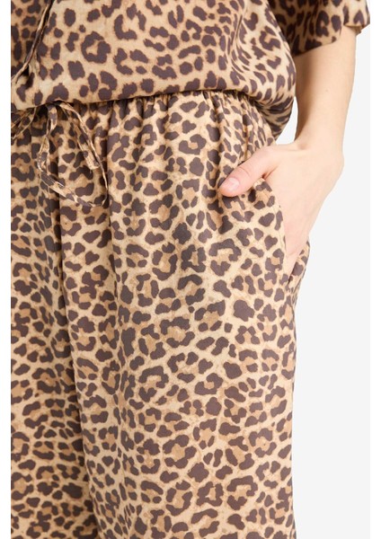 Carrot Fit Leopar Desenli Modal Kumaş Pantolon Çift Cepli Yüksek Bel Düz Paça E6360AX25SP