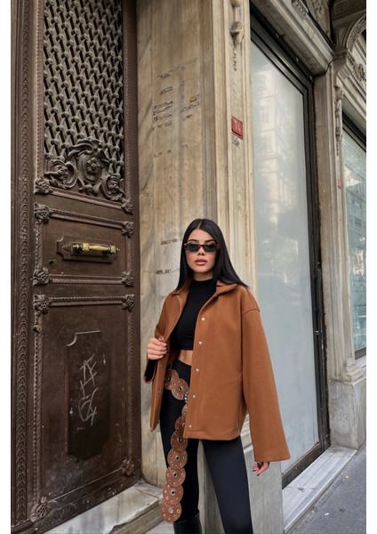 Kaşe Gömlek Ceket Yandan Cep Detaylı - Kahverengi