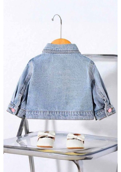 Kalp Cep Detaylı Kot Ceketli Kız Çocuk 2 li takım - Açık Mavi indirimleri