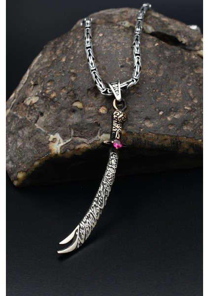925 Ayar Gümüş Zülfikar Hz. Ali'nin Kılıcı Kolye Kral Zincir 2 mm 901582