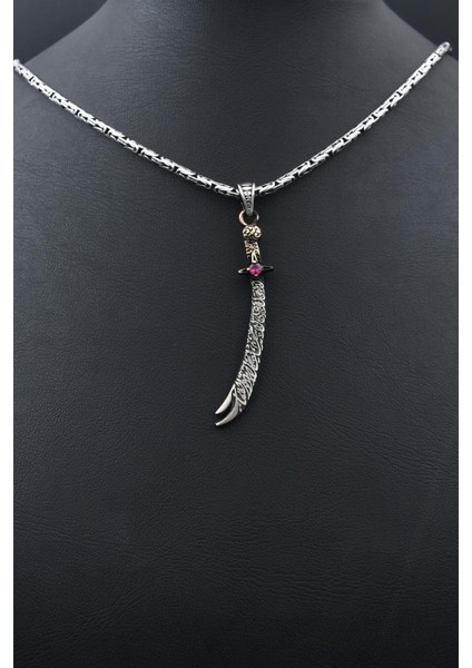 925 Ayar Gümüş Zülfikar Hz. Ali'nin Kılıcı Kolye Kral Zincir 2 mm 901582 modelleri