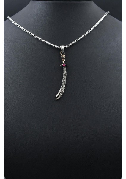 925 Ayar Gümüş Zülfikar Hz. Ali'nin Kılıcı Kolye Kral Zincir 2 mm 901582 fırsatları