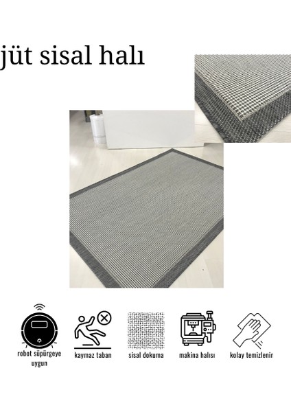 Jüt Sisal Gri Makine Halısı 9213