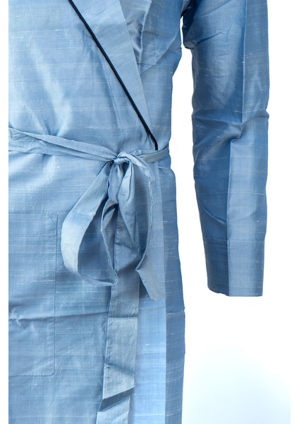 Erkek Şık Klasik Model Röpteşambır Premium Poplin Saten Çınar Model Cepli Rob Beli Kuşaklı