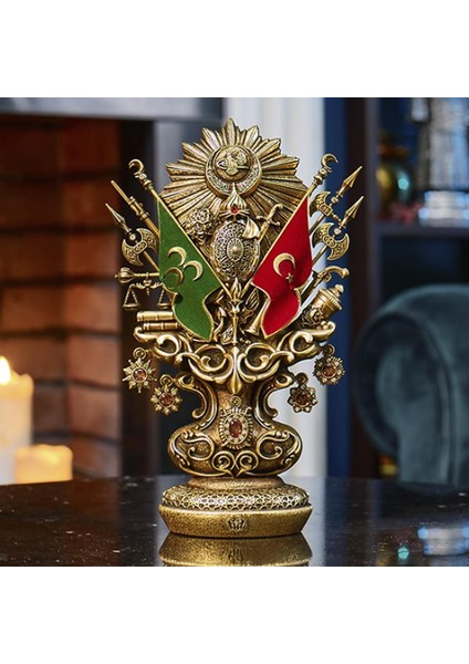 Osmanlı Tuğra Boytu Orta Boy Antik Sarı Renk Biblo