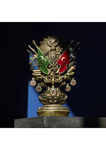 Osmanlı Tuğra Boytu Orta Boy Antik Sarı Renk Biblo