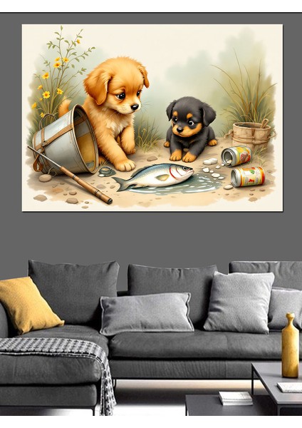 Şirin Yavru Köpekler Dekoratif Tablo