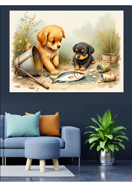 Şirin Yavru Köpekler Dekoratif Tablo
