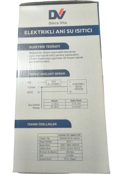 Dolce Vita MT8000 Banyo ve Mutfak Uyumlu Şofben
