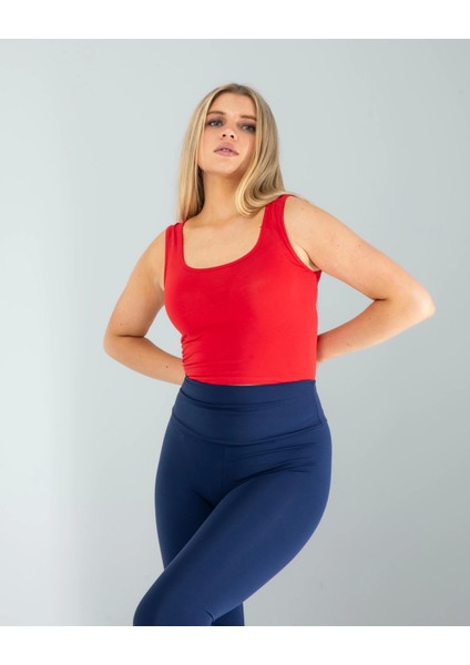 Kırmızı Kare Yaka Basic Bluz fiyatları