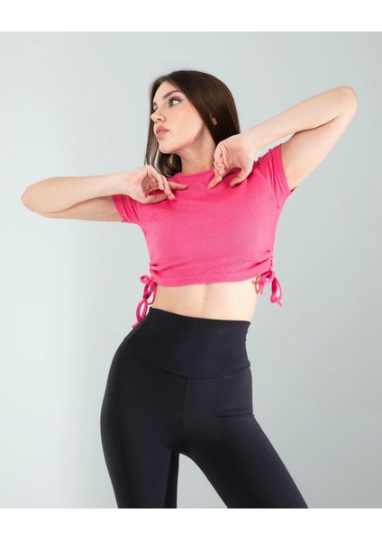 Pembe Yandan Büzgülü Crop fiyatları